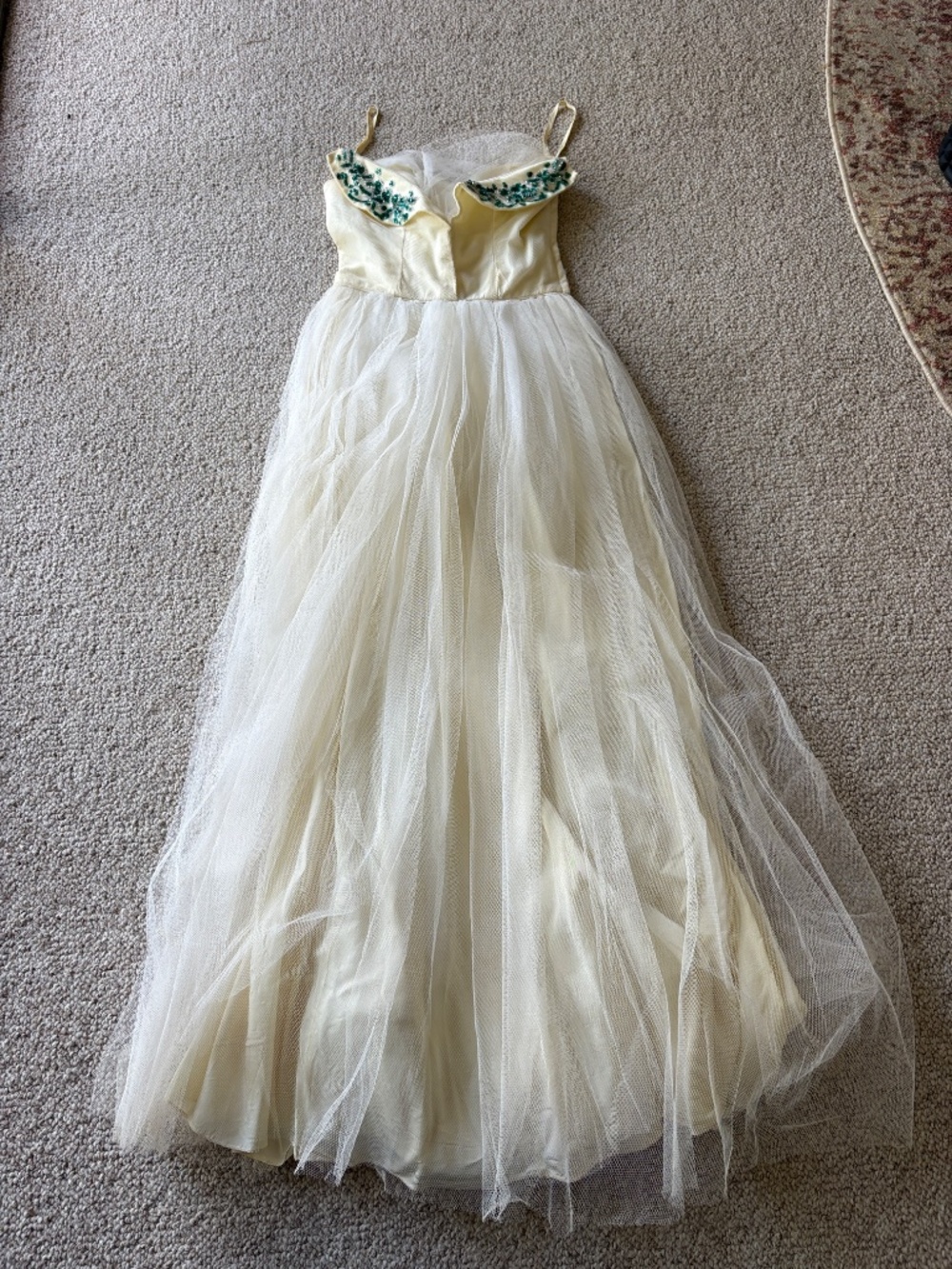 Vintage Lorrie Deb Butter Yellow Beaded Formal Dress Pinup Old Hollywood Glam - Picture 2 of 13
